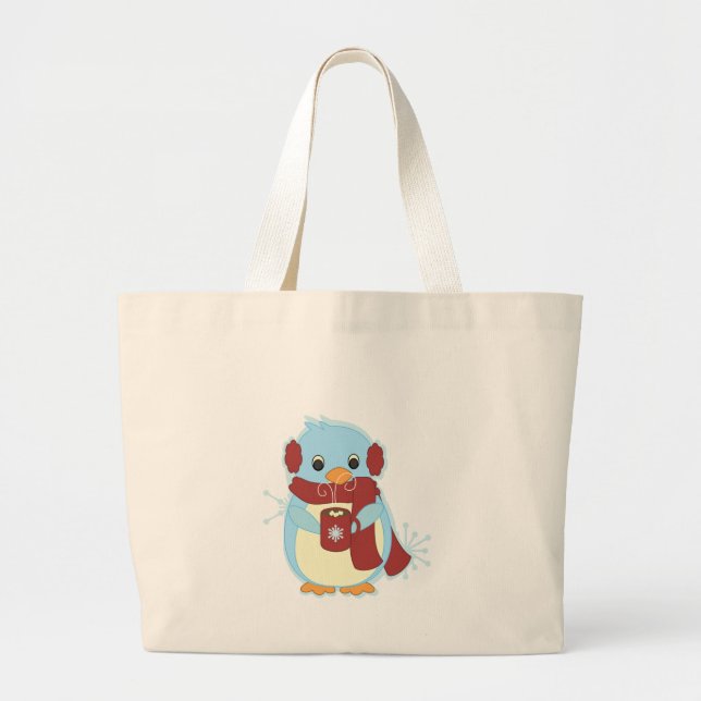 Penguin with Cocoa Large Tote Bag (Front)