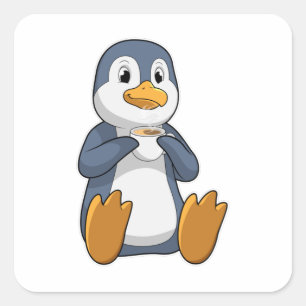Penguin with Coffee Cup Square Sticker