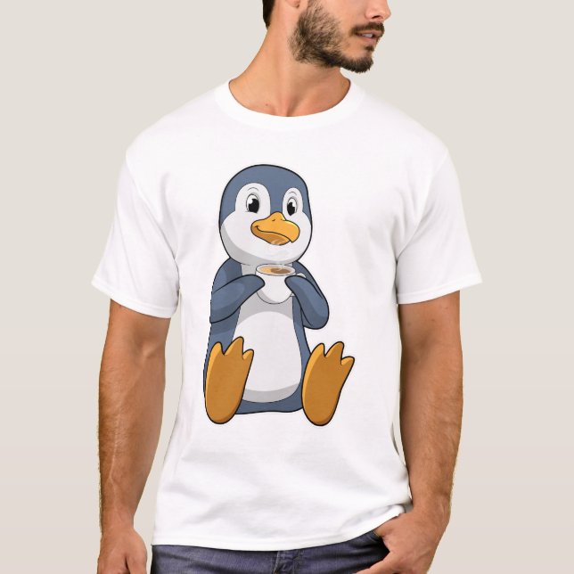 Penguin with Coffee Cup T-Shirt (Front)