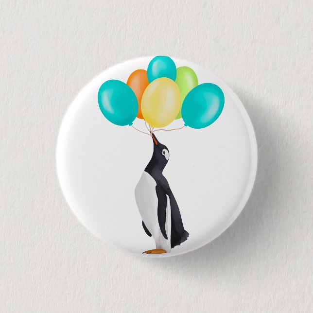 Penguin With Colourful Balloons 1 Inch Round Button (Front)