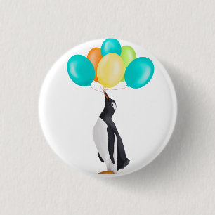 Penguin With Colourful Balloons 1 Inch Round Button