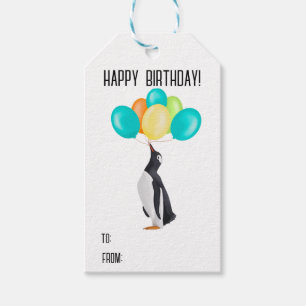 Penguin With Colourful Balloons Gift Tags