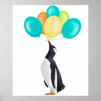 Penguin With Colourful Balloons