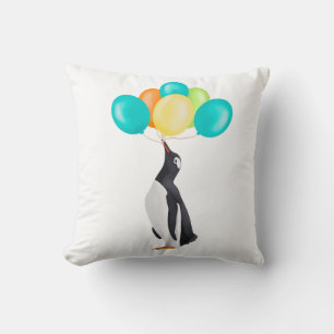 Penguin With Colourful Balloons Throw Pillow