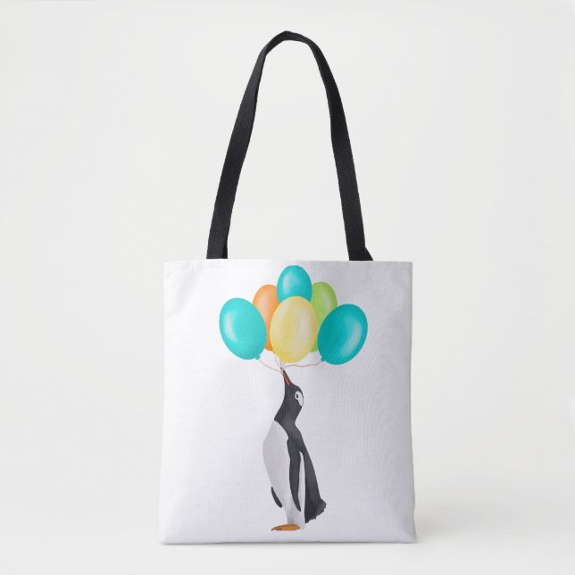 Penguin With Colourful Balloons Tote Bag (Front)