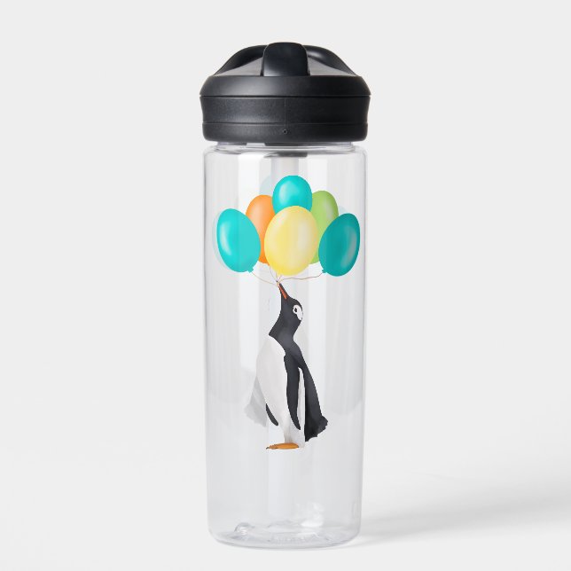 Penguin With Colourful Balloons Water Bottle (Front)