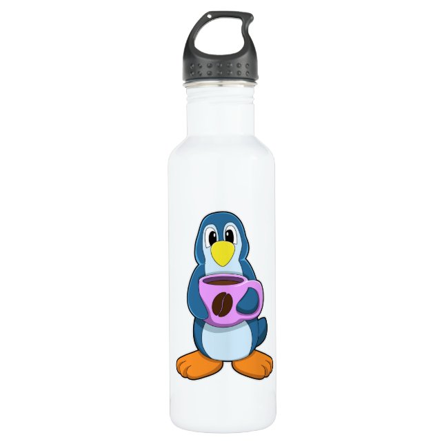 Penguin with Cup of Coffee 710 Ml Water Bottle (Front)