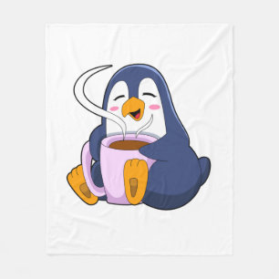 Penguin with Cup of Coffee Fleece Blanket