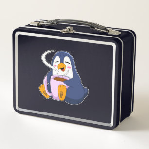 Penguin with Cup of Coffee Metal Lunch Box
