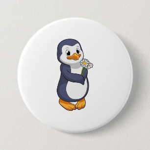 Penguin with Daisy 3 Inch Round Button