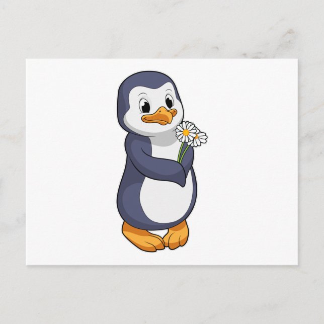 Penguin with Daisy Postcard (Front)