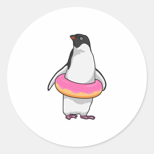 Penguin with Doughnut Classic Round Sticker (Front)