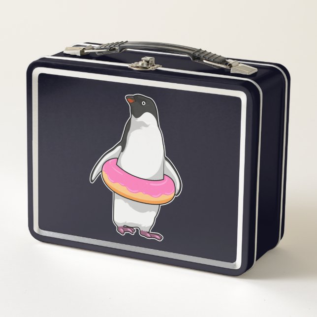 Penguin with Doughnut Metal Lunch Box (Front)