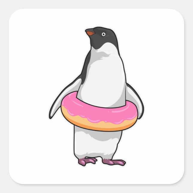 Penguin with Doughnut Square Sticker (Front)