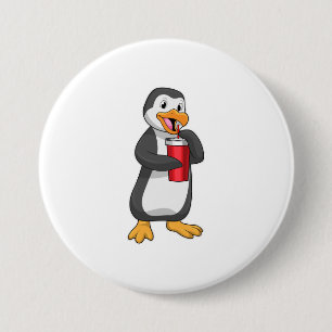 Penguin with Drinking cup with Straw 3 Inch Round Button