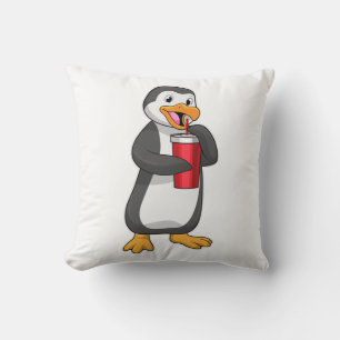 Penguin with Drinking cup with Straw Throw Pillow