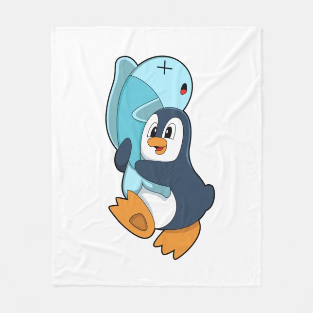 Penguin with Fish Fleece Blanket (Front)