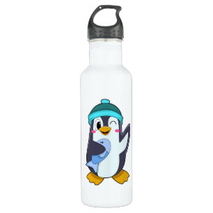 Penguin with Fish & Hat 710 Ml Water Bottle