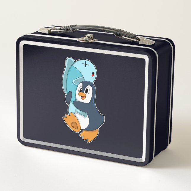 Penguin with Fish Metal Lunch Box (Front)