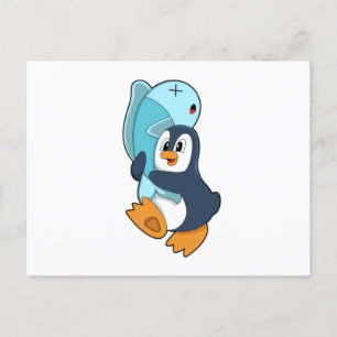 Penguin with Fish Postcard