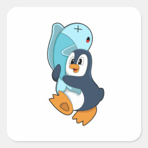 Penguin with Fish Square Sticker