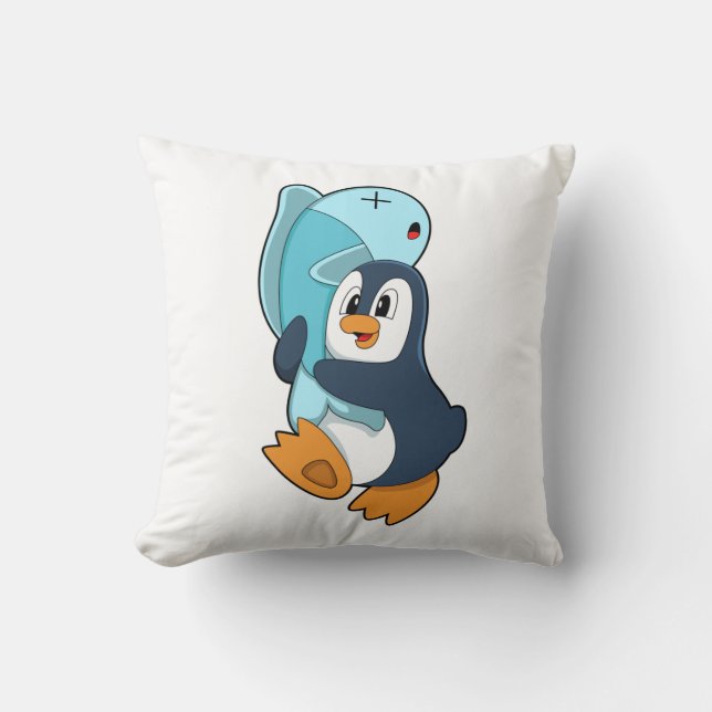 Penguin with Fish Throw Pillow (Front)