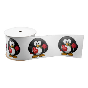 Penguin With Gifts for Valentine's Day Satin Ribbon