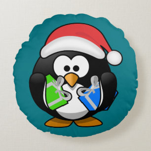 Penguin with Gifts Round Pillow