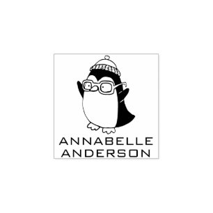 Penguin with Glasses Personalize Rubber Stamp