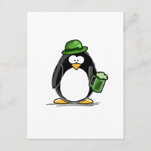 Penguin with Green Beer Postcard