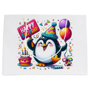 Penguin with "Happy Birthday" Sign by Natasha Us Large Gift Bag