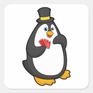 Penguin with Hat at Poker with Poker cards Square Sticker