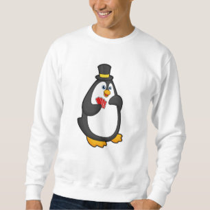 Penguin with Hat at Poker with Poker cards Sweatshirt