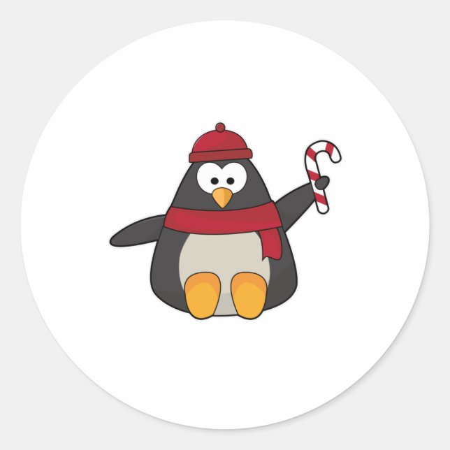 Penguin with Hat & Scarf Classic Round Sticker (Front)