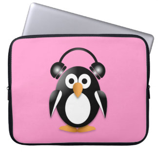 Penguin with headphones laptop sleeve