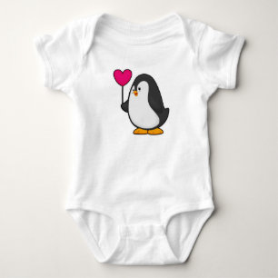 Penguin with Heart Balloon Baby Bodysuit