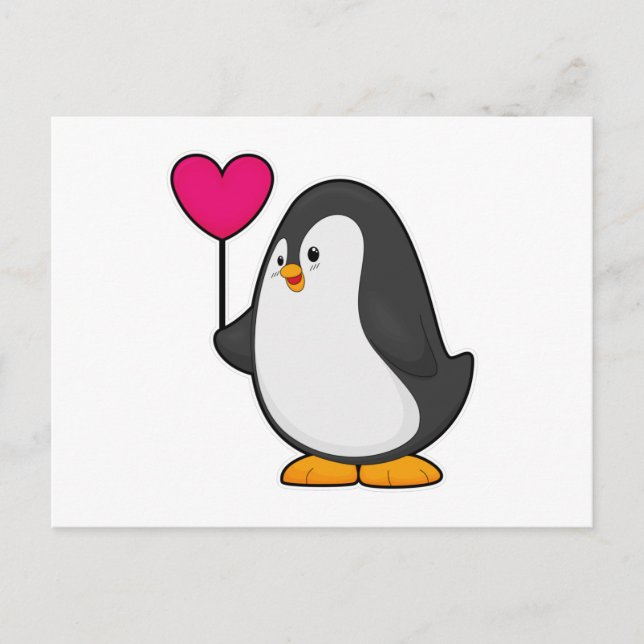 Penguin with Heart Balloon Postcard (Front)
