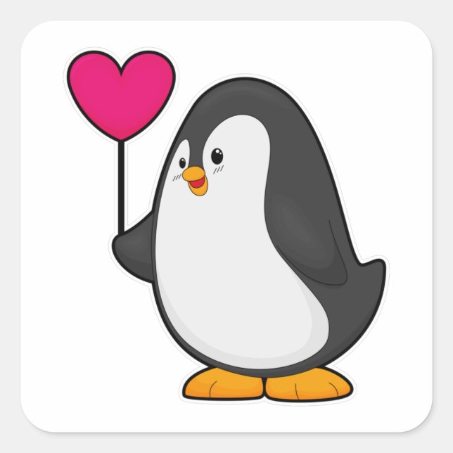 Penguin with Heart Balloon Square Sticker (Front)