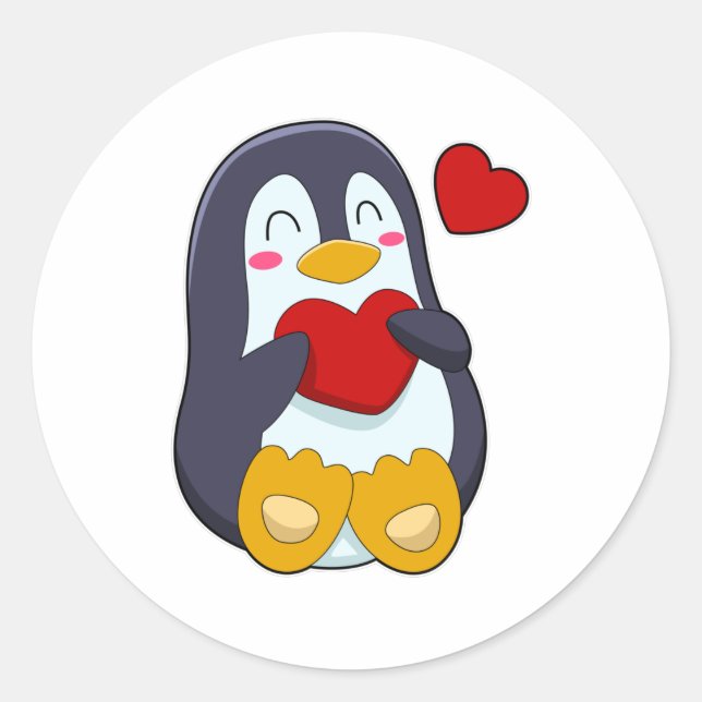 Penguin with Heart Classic Round Sticker (Front)