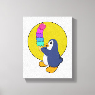 Penguin with Ice cream Canvas Print