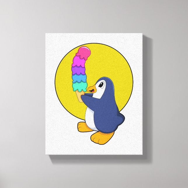 Penguin with Ice cream Canvas Print (Front)