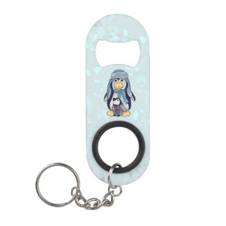Penguin with kid coffee cup keychain bottle opener