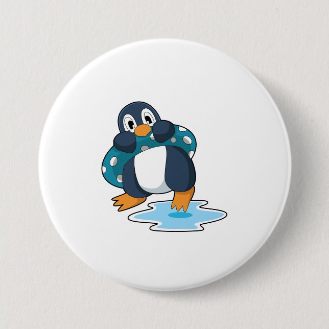 Penguin with Lifebuoy 3 Inch Round Button (Front)