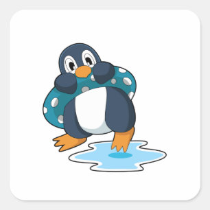 Penguin with Lifebuoy Square Sticker