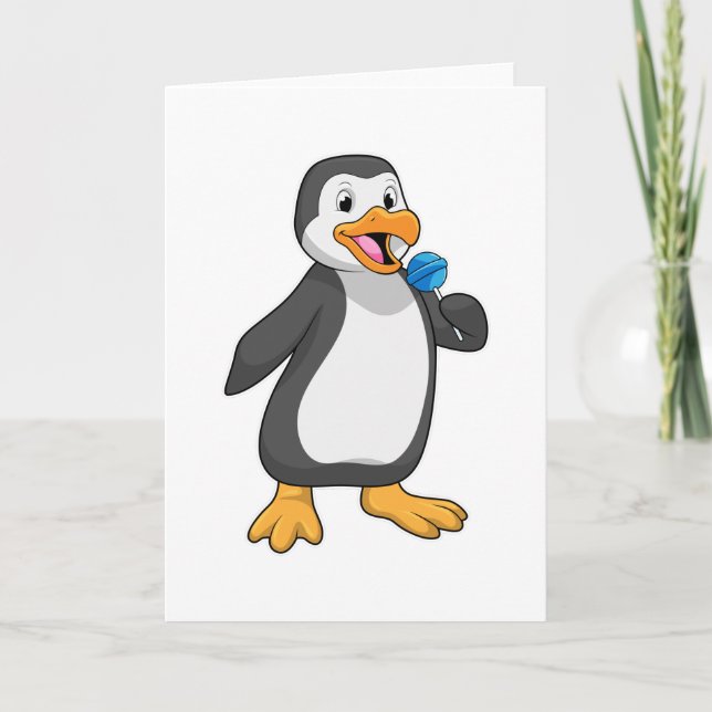 Penguin with Lollipop Sweets Card (Front)