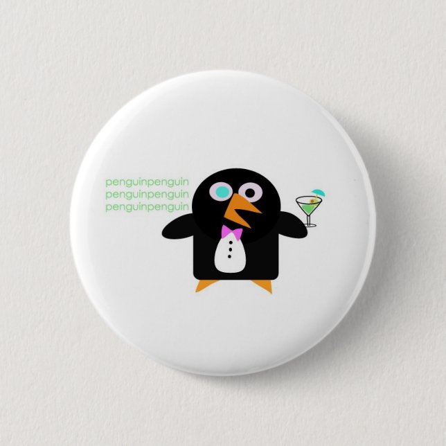 penguin with martini 2 inch round button (Front)