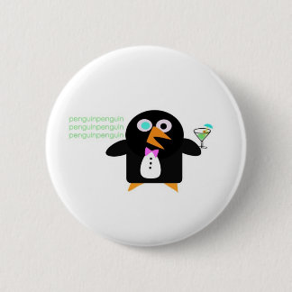 penguin with martini 2 inch round button