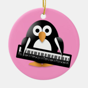 Penguin with piano ceramic ornament