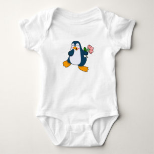 Penguin with rosa Flower Baby Bodysuit