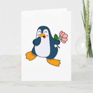Penguin with rosa Flower Card